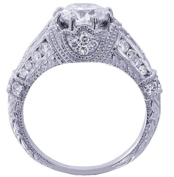 14k solid white gold round cut natural diamond engagement ring antique style prong set filigree 1.65ctw