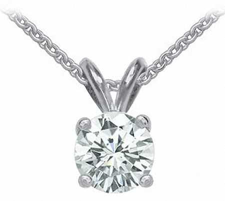 14k white gold 0.40ct round cut diamond prong set solitaire necklace and chain