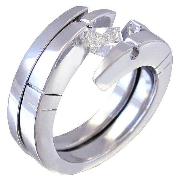 14k white gold princess cut diamond engagement ring and band tension set 0.50ctw