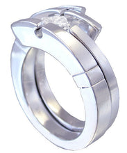 Load image into Gallery viewer, 14k white gold princess cut diamond engagement ring and band tension set 0.50ctw
