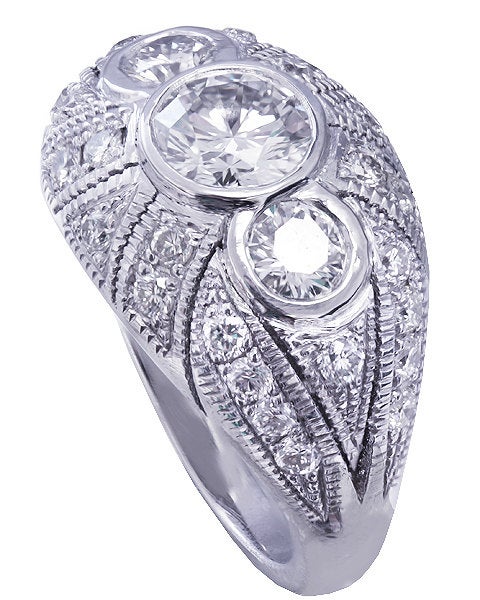 14k white gold round cut diamond engagement ring bezel set art deco 1.75ctw