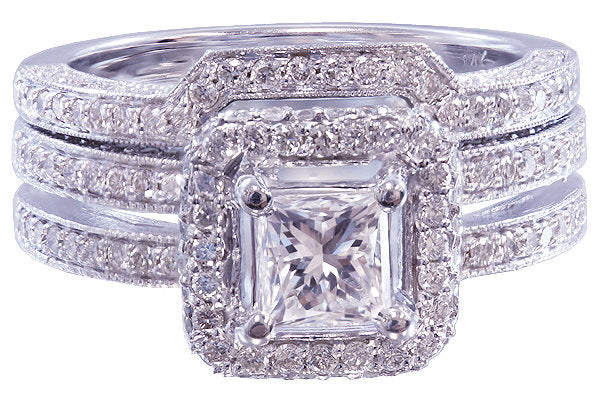 14k white gold princess diamond engagement ring and band 1.75ct h-vs2 egl usa