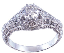 Load image into Gallery viewer, 14k white gold round cut diamond engagement ring antique style filigree 1.40ctw
