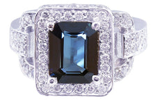 Load image into Gallery viewer, 14k white gold sapphire and round cut diamonds ring art deco antique 4.90ct
