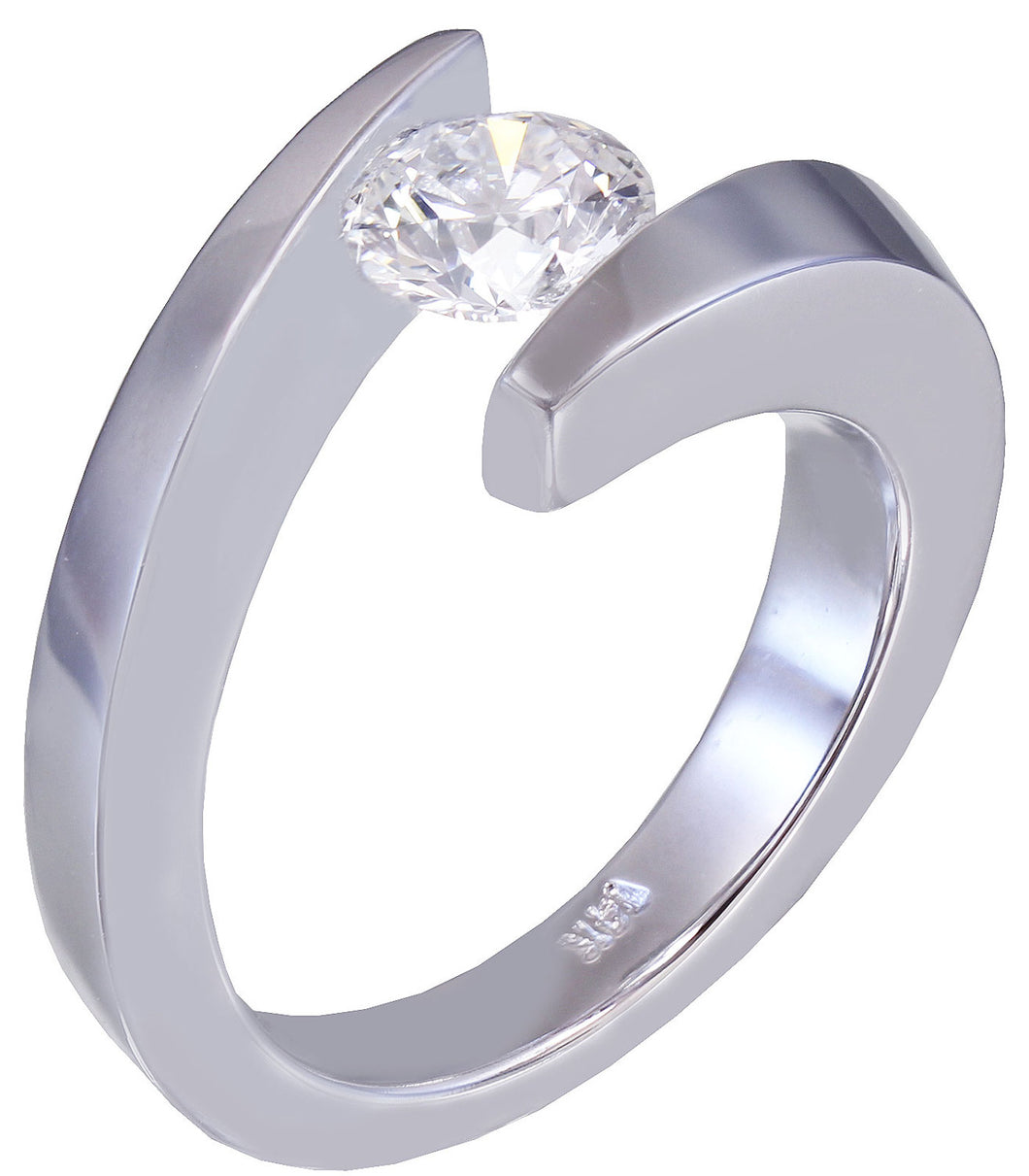 14K White Round Diamond Engagement Ring Tension Solitaire 1.00ctw h-vs2 EGL USA