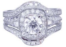 Load image into Gallery viewer, 14k White Gold Round Cut Diamond Engagement Ring And Bands Halo Filigree 2.50ctw
