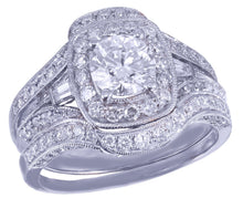 Load image into Gallery viewer, 14k White Gold Round Cut Diamond Engagement Ring And Bands Halo Filigree 2.50ctw

