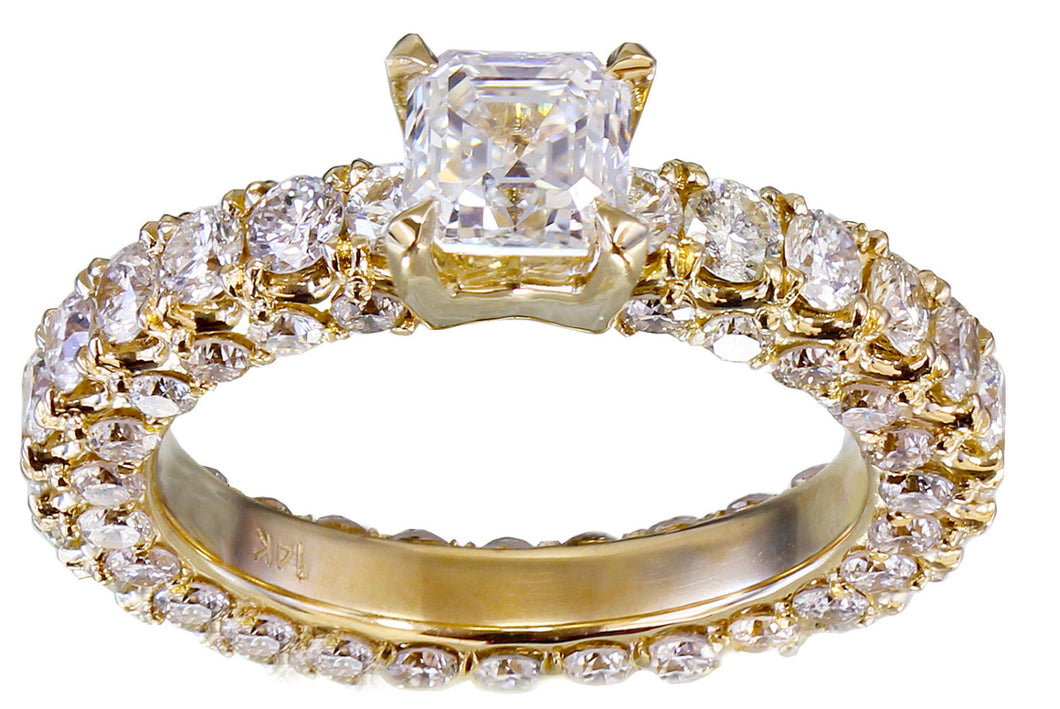 14K Yellow Gold Asscher Cut Diamond Engagement Ring Prong 2.60ctw H-VS2 EGL USA