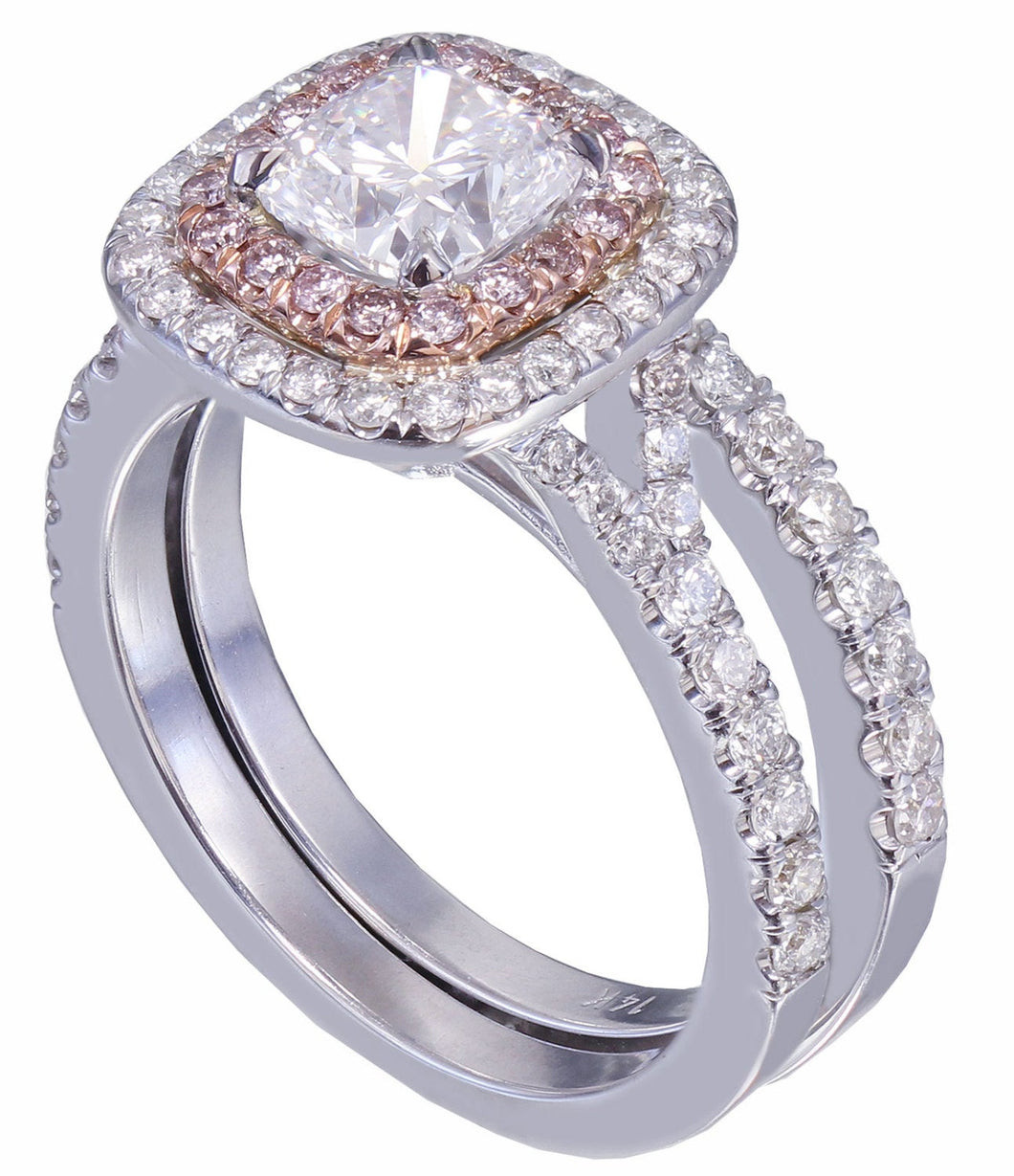 GIA I-VS2 14K White Gold Cushion Cut Diamond Engagement Ring And Band 1.90ct